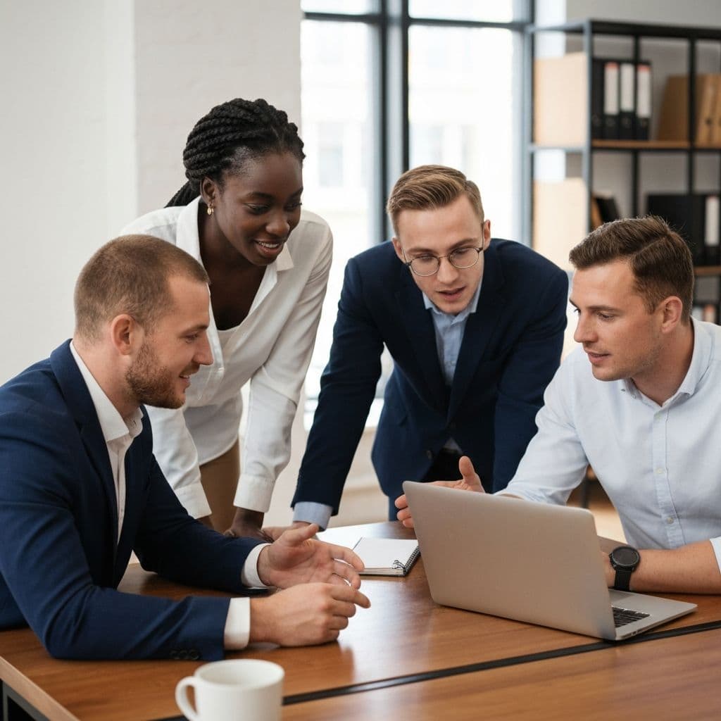 Professional team collaborating in a modern office